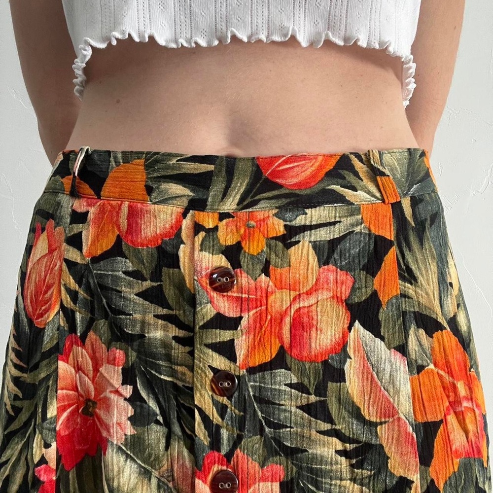 midi to maxi floral hawaiian print skirt with button details down the front